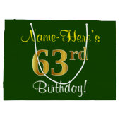 Elegant, groen, Faux Gold 63rd Birthday + naam Groot Cadeauzakje (Achterkant)