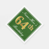 Elegant Groen, Faux Gold 64ste verjaardag + Naam Servet (Hoek)