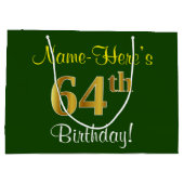 Elegant, groen, Faux Gold 64th Birthday + naam Groot Cadeauzakje (Achterkant)