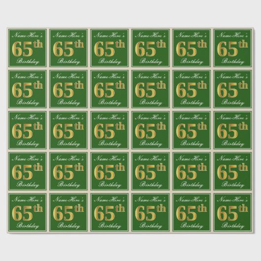 Elegant, groen, Faux Gold 65th Birthday + naam Cadeaupapier (Vlak)
