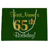 Elegant, groen, Faux Gold 65th Birthday + naam Large Cadeautasje (Voorkant)