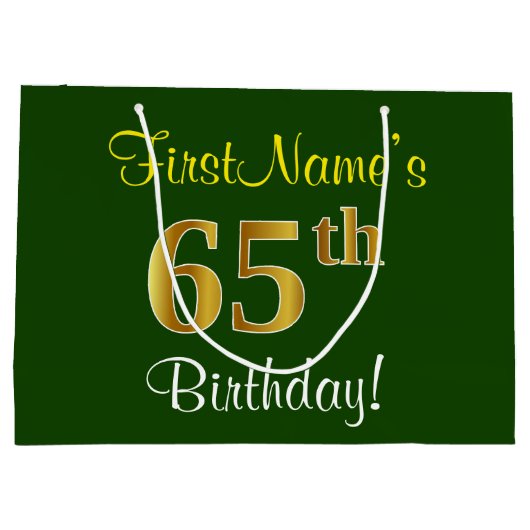 Elegant, groen, Faux Gold 65th Birthday + naam Large Cadeautasje (Achterkant)
