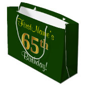 Elegant, groen, Faux Gold 65th Birthday + naam Large Cadeautasje (Achterkant Gekanteld)
