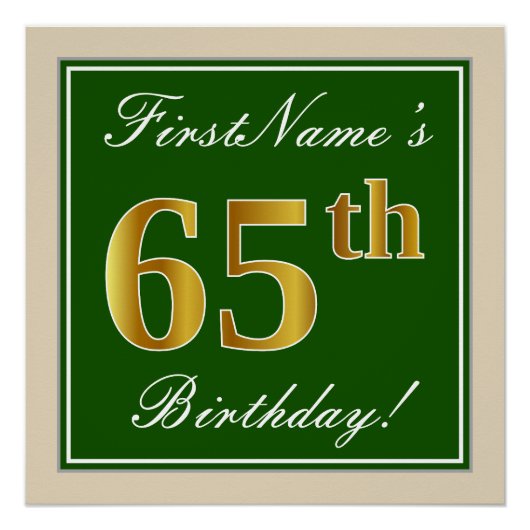 Elegant, groen, Faux Gold 65th Birthday + naam Perfect Poster (Voorkant)
