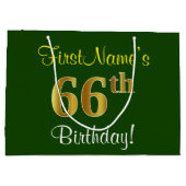 Elegant, groen, Faux Gold 66th Birthday + naam Groot Cadeauzakje (Achterkant)