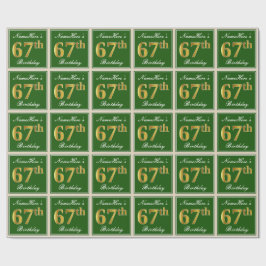 Elegant, groen, Faux Gold 67th Birthday + naam Cadeaupapier