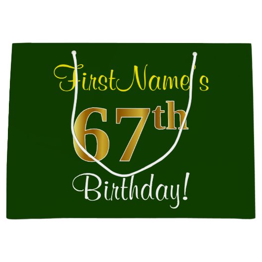 Elegant, groen, Faux Gold 67th Birthday + naam Groot Cadeauzakje (Voorkant)