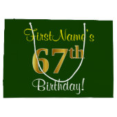 Elegant, groen, Faux Gold 67th Birthday + naam Groot Cadeauzakje (Achterkant)