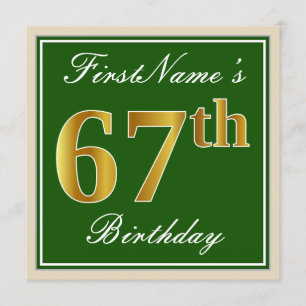 Elegant, groen, Faux Gold 67th Birthday + naam Kaart