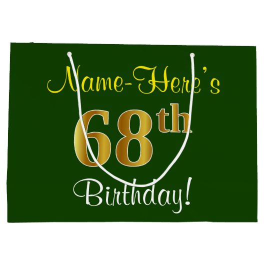 Elegant, groen, Faux Gold 68th Birthday + naam Groot Cadeauzakje (Achterkant)