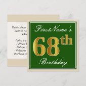 Elegant, groen, Faux Gold 68th Birthday + naam Kaart (Voorkant / Achterkant)