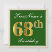 Elegant, groen, Faux Gold 68th Birthday + naam Kaart (Voorkant)