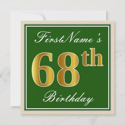 Elegant, groen, Faux Gold 68th Birthday + naam Kaart (Voorkant)