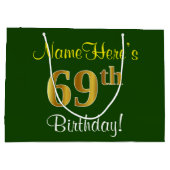Elegant, groen, Faux Gold 69th Birthday + naam Groot Cadeauzakje (Achterkant)