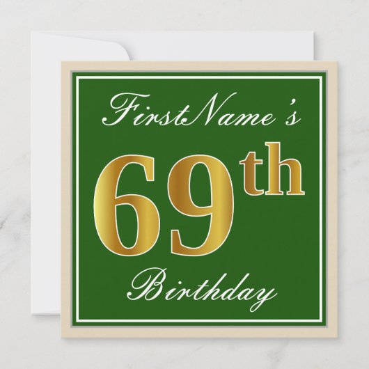 Elegant, groen, Faux Gold 69th Birthday + naam Kaart (Voorkant)