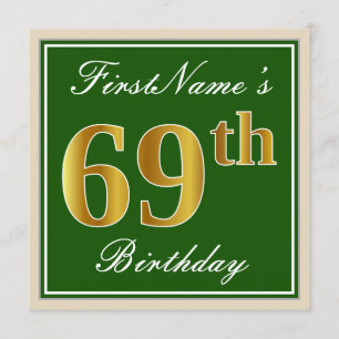Elegant, groen, Faux Gold 69th Birthday + naam Kaart