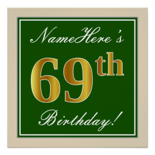 Elegant, groen, Faux Gold 69th Birthday + naam Poster