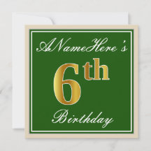 Elegant, groen, Faux Gold 6th Birthday + naam
