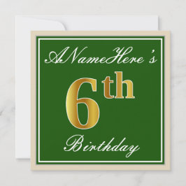 Elegant, groen, Faux Gold 6th Birthday + naam Kaart