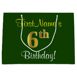 Elegant, groen, Faux Gold 6th Birthday + naam Large Cadeautasje