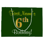 Elegant, groen, Faux Gold 6th Birthday + naam Large Cadeautasje (Achterkant)