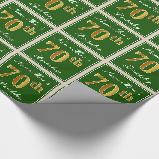 Elegant, groen, Faux Gold 70th Birthday + naam Cadeaupapier (Hoek)