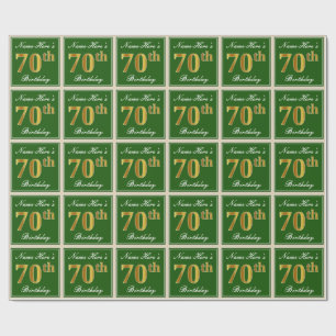 Elegant, groen, Faux Gold 70th Birthday + naam Cadeaupapier