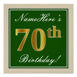 Elegant, groen, Faux Gold 70th Birthday + naam Poster