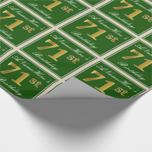 Elegant, groen, Faux Gold 71st Birthday + naam Cadeaupapier (Hoek)