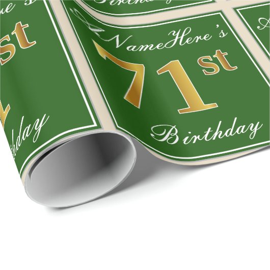 Elegant, groen, Faux Gold 71st Birthday + naam Cadeaupapier (Rol Hoek)
