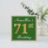 Elegant, groen, Faux Gold 71st Birthday + naam Kaart (Staand voorkant)