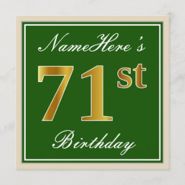 Elegant, groen, Faux Gold 71st Birthday + naam Kaart