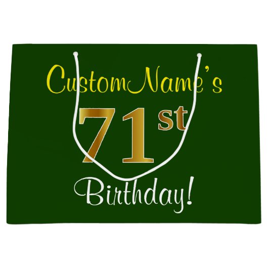Elegant, groen, Faux Gold 71st Birthday + naam Large Cadeautasje (Voorkant)