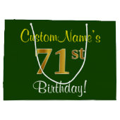 Elegant, groen, Faux Gold 71st Birthday + naam Large Cadeautasje (Achterkant)