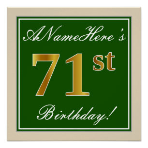 Elegant, groen, Faux Gold 71st Birthday + naam Perfect Poster