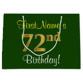 Elegant, groen, Faux Gold 72e verjaardag + naam Groot Cadeauzakje (Voorkant)