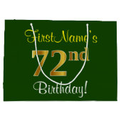 Elegant, groen, Faux Gold 72e verjaardag + naam Groot Cadeauzakje (Achterkant)