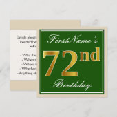 Elegant, groen, Faux Gold 72e verjaardag + naam Kaart (Voorkant / Achterkant)