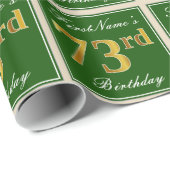 Elegant, groen, Faux Gold 73rd Birthday + naam Cadeaupapier (Rol Hoek)