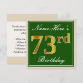 Elegant, groen, Faux Gold 73rd Birthday + naam Kaart (Voorkant / Achterkant)