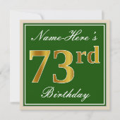Elegant, groen, Faux Gold 73rd Birthday + naam Kaart (Voorkant)