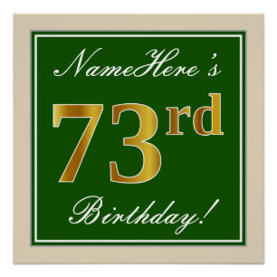 Elegant, groen, Faux Gold 73rd Birthday + naam Poster