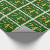 Elegant, groen, Faux Gold 74th Birthday + naam Cadeaupapier (Hoek)