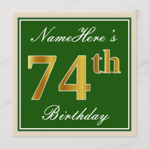 Elegant, groen, Faux Gold 74th Birthday + naam Kaart