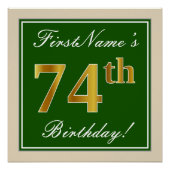 Elegant, groen, Faux Gold 74th Birthday + naam Perfect Poster (Voorkant)