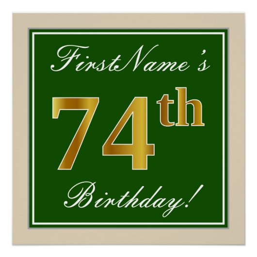 Elegant, groen, Faux Gold 74th Birthday + naam Perfect Poster (Voorkant)