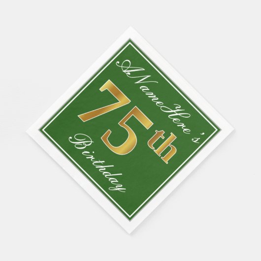 Elegant Groen, Faux Gold 75e verjaardag + Naam Servetten (Hoek)