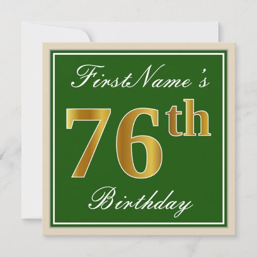Elegant, groen, Faux Gold 76th Birthday + naam Kaart (Voorkant)