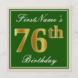 Elegant, groen, Faux Gold 76th Birthday + naam Kaart