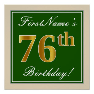 Elegant, groen, Faux Gold 76th Birthday + naam Poster